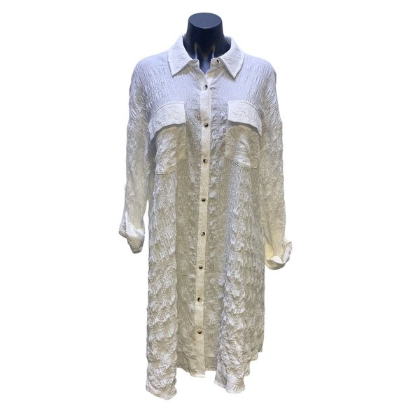 NWT Mystree White Textured Shirt Dress, Size Medium - Picture 1 of 6